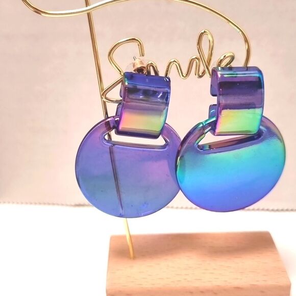 New FREE PEOPLE irradescent circle fun cute earrings - Picture 4 of 7